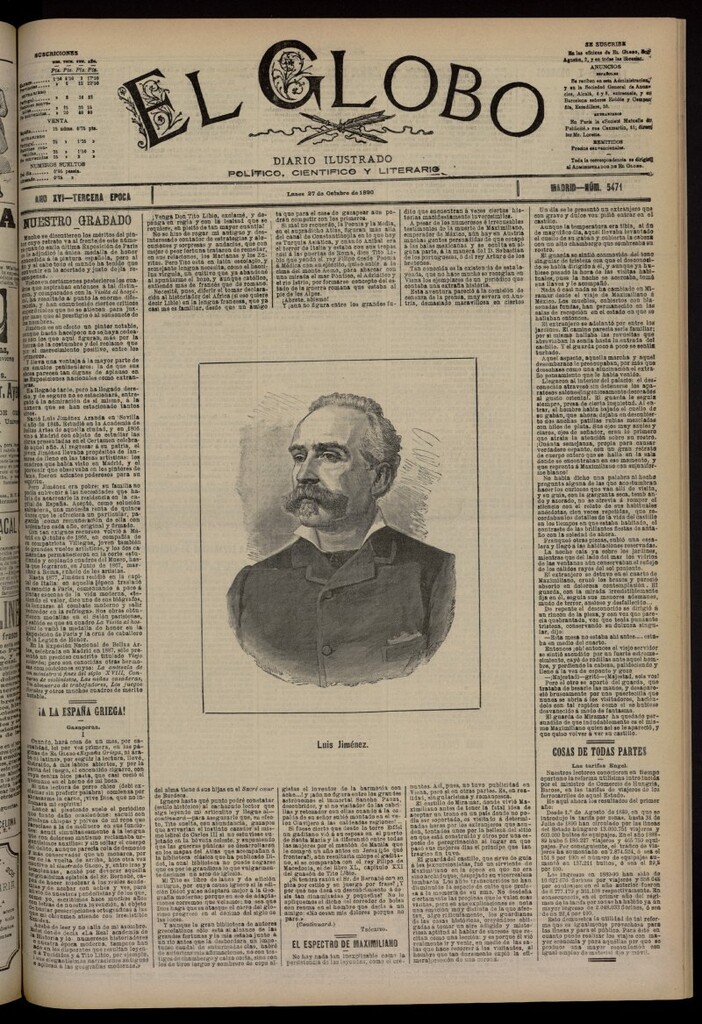 Miniatura de El Globo : diario ilustrado del 27 de octubre de 1890, nº 5471