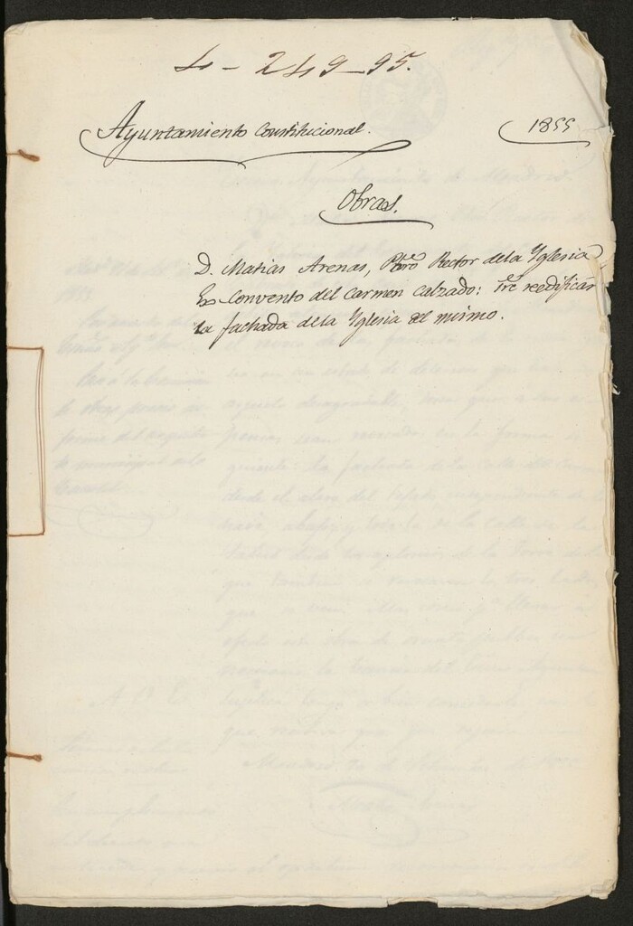 Miniatura de D. Matías Arenas, como Rector de la Iglesia del Convento del Carmen Calzado, sobre rectificar la fachada de la iglesia del mismo. (1855)
