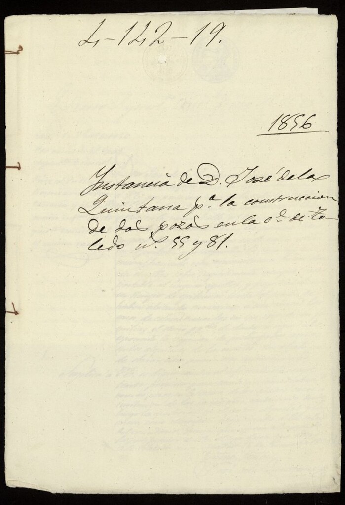 Miniatura de D. José de la Quintana, sobre la construcción de dos pozos en la calle de Toledo nº 55 y 81. (1855)