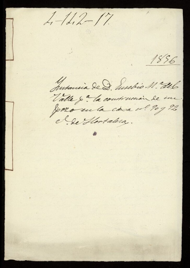 Miniatura de D. Eusebio Mª del Valle, sobre la construcción de un pozo en la casa nº 90 y 92 de la calle Hortaleza. (1856)