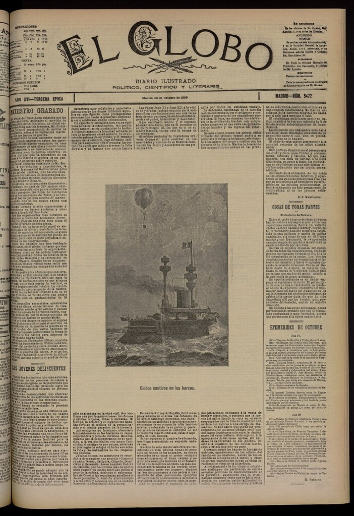 Miniatura de El Globo : diario ilustrado del 28 de octubre de 1890, nº 5472