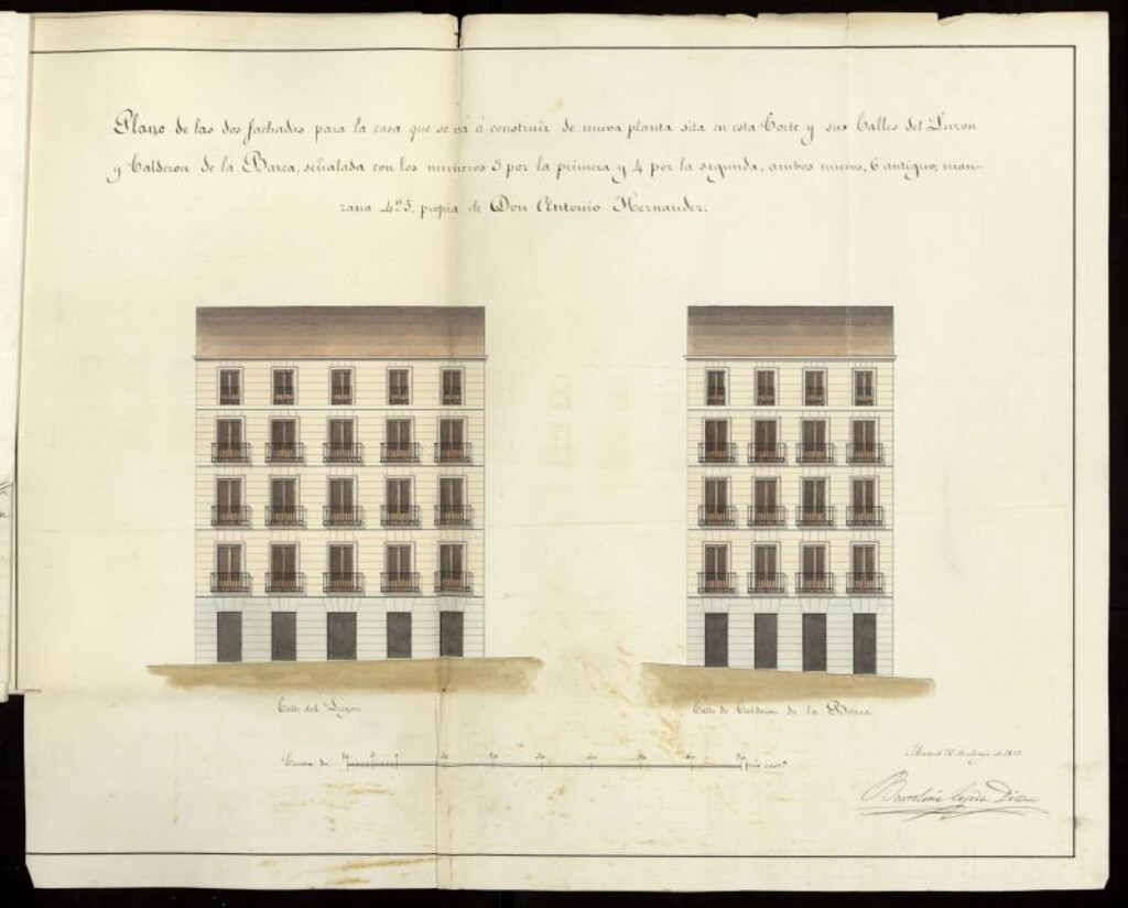 Miniatura de D. Antonio Hernández, licencia para construir de nueva planta la casa calle Luzón, nº 3 con accesorias a la de Calderón de la Barca. (1856