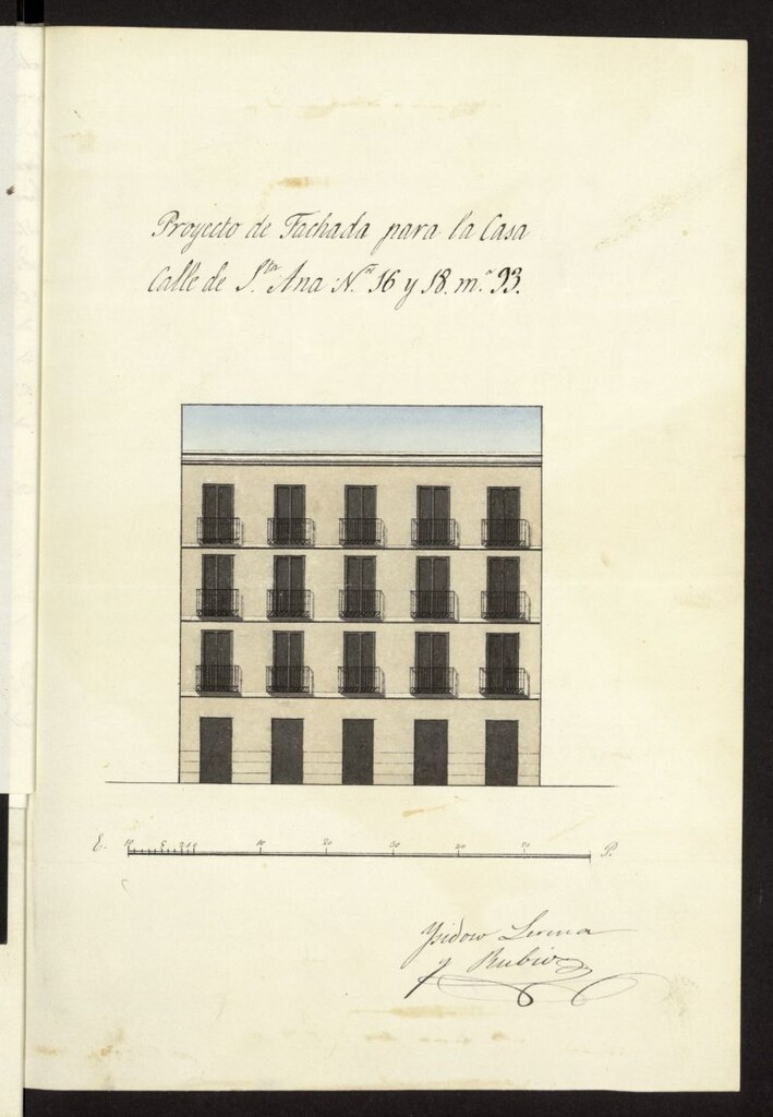 Miniatura de D. Isidoro de Lerena y Francisco de Paula Ribas, sobre que se le permita construir una casa calle de Sta. Ana nº 18 y 16, con arreglo a la alineación antigua