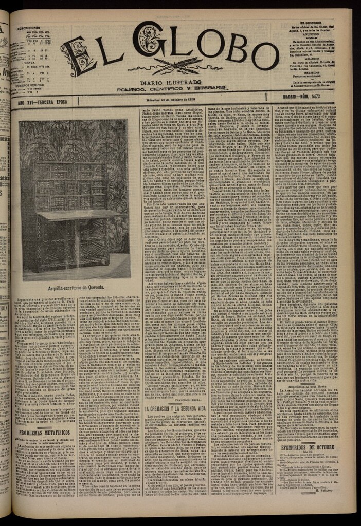 Miniatura de El Globo : diario ilustrado del 29 de octubre de 1890, nº 5473