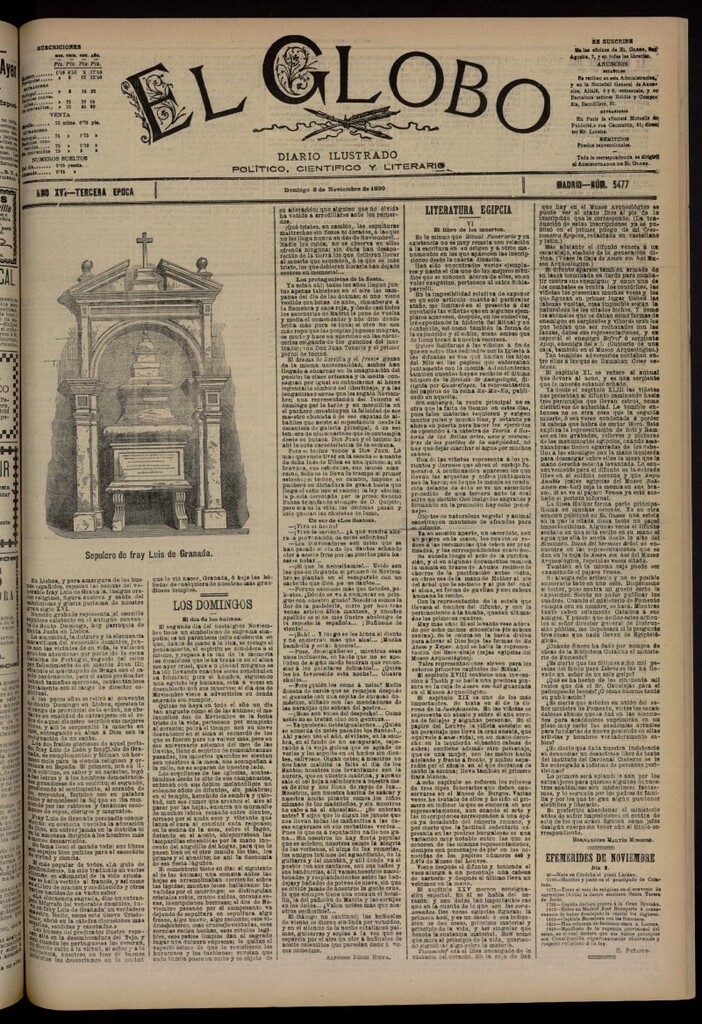Miniatura de El Globo : diario ilustrado del 2 de noviembre de 1890, nº 5477
