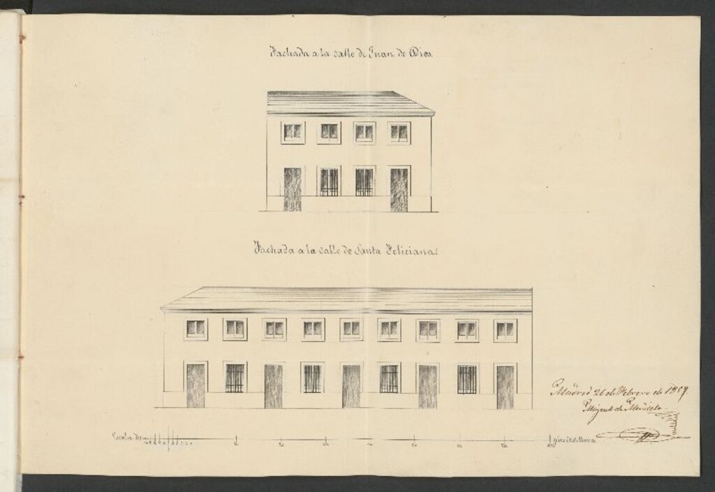 Miniatura de D. José Castiñeiras, licencia para levantar un piso en su casa extramuros de la Puerta de Bilbao, Charcas de Mena y calle Sta. Feliciana. (1856)