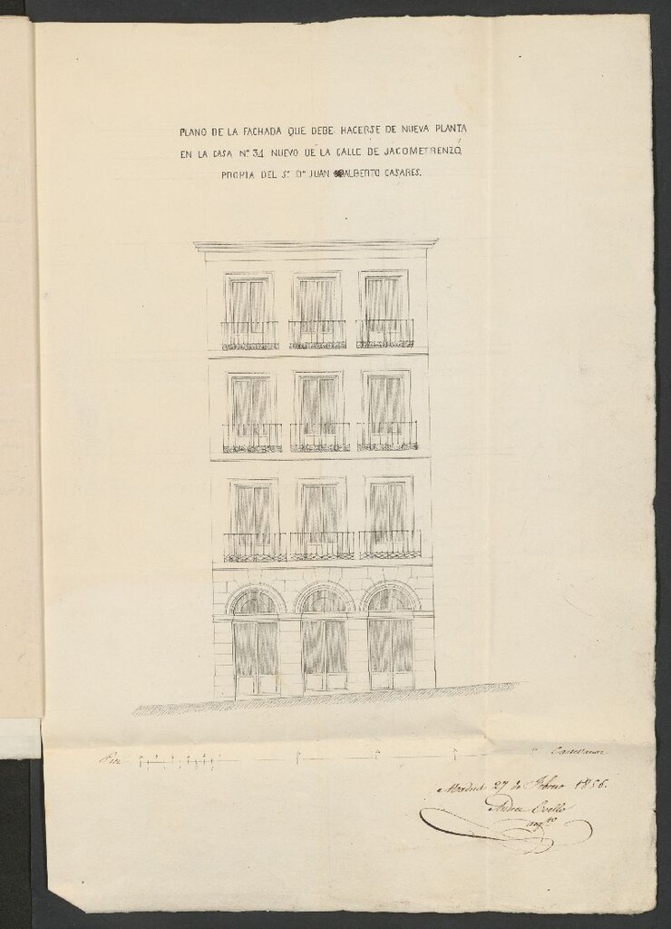 Miniatura de D. Juan Alberto Casares, licencia para edificar la casa calle de Jacometrezo nº 34. (1856)