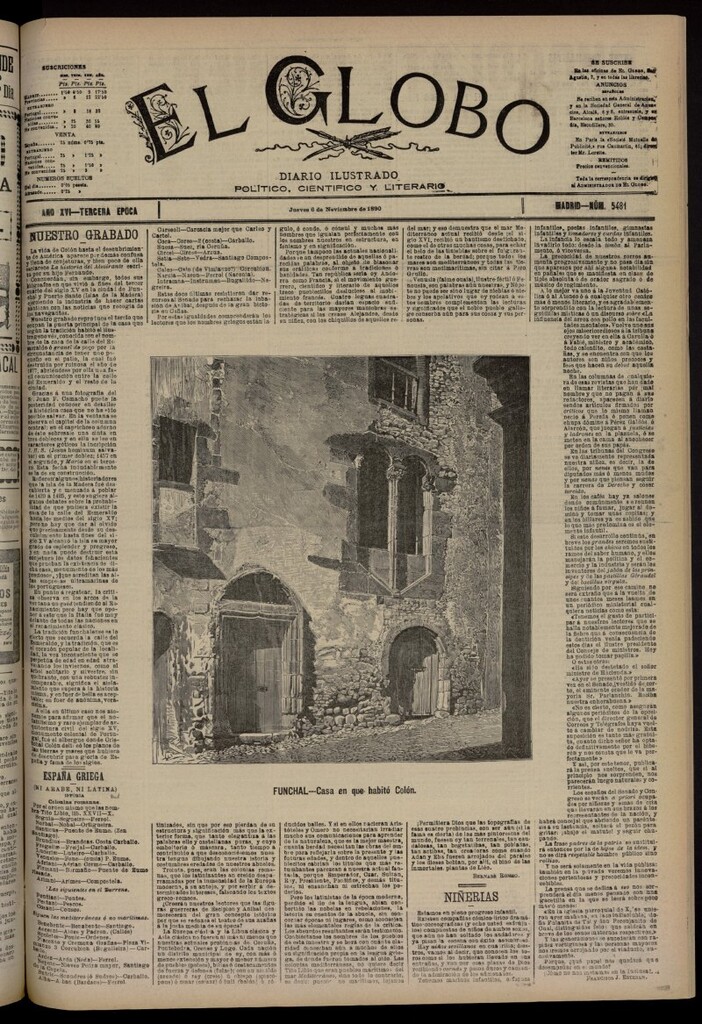 Miniatura de El Globo : diario ilustrado del 6 de noviembre de 1890, nº 5481