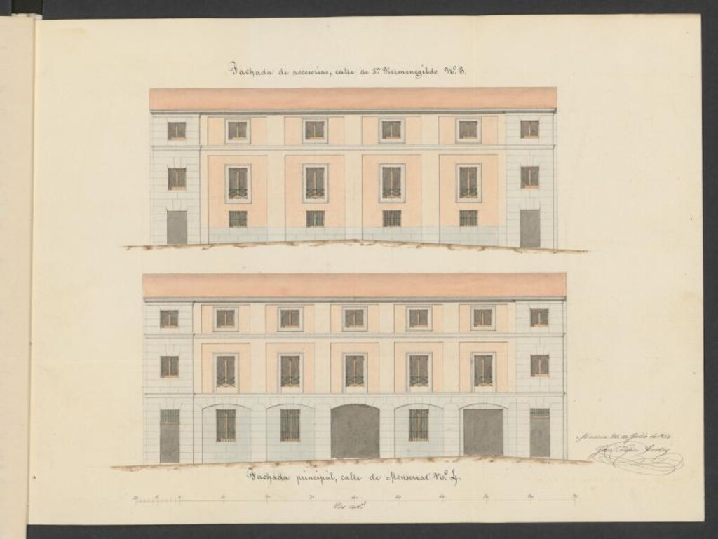 Miniatura de D. Santiago Alcazar, licencia para edificar la casa calle de Monserrat nº 4 con accesorias a la S. Hermenegildo. (1856)