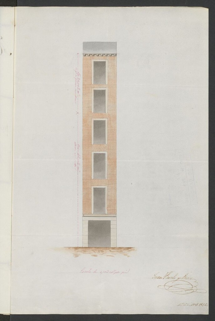 Miniatura de D. José Farelo, pide licencia para levantar piso 3º y sotabanco, en su casa Plazuela de Sto. Domingo, nº 20. (1856)