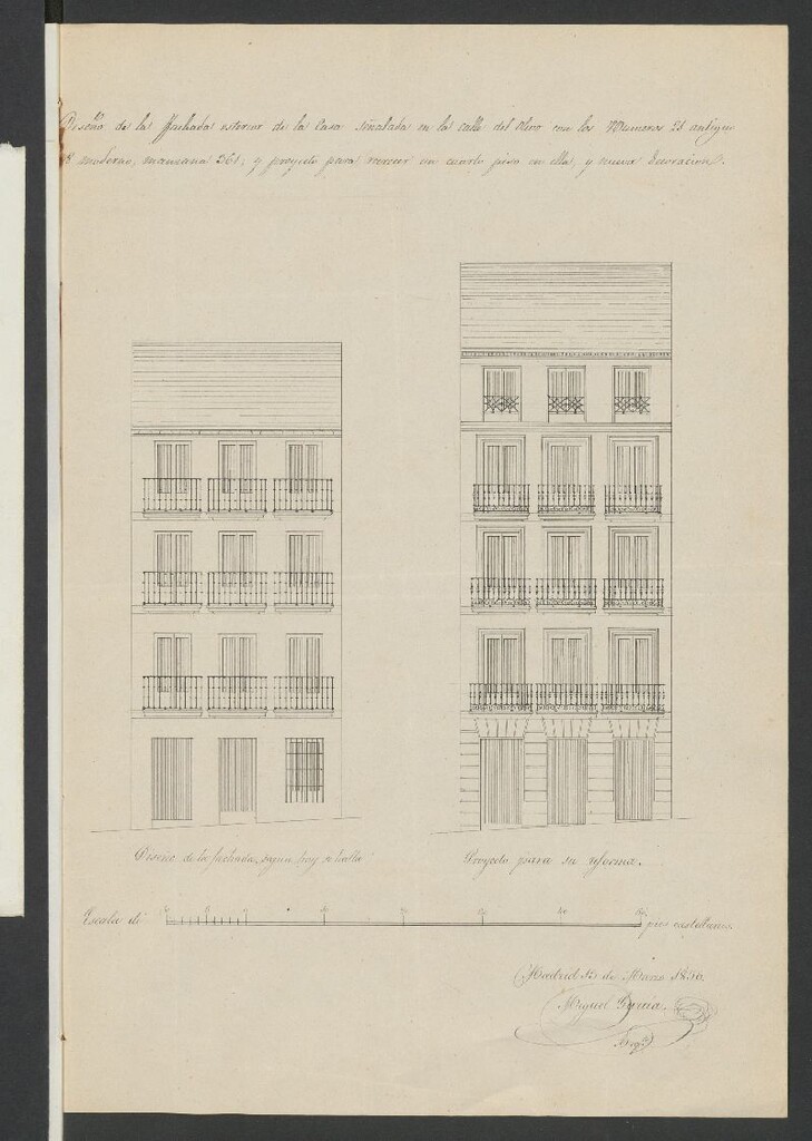 Miniatura de D. Manuel Tovaro, licencia para aumentar un cuarto piso  en su casa calle del Olivo nº 21, antiguo 38, manzana 361. (1856)