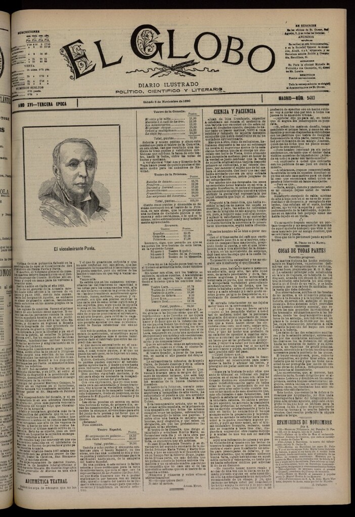 Miniatura de El Globo : diario ilustrado del 8 de noviembre de 1890, nº 5483