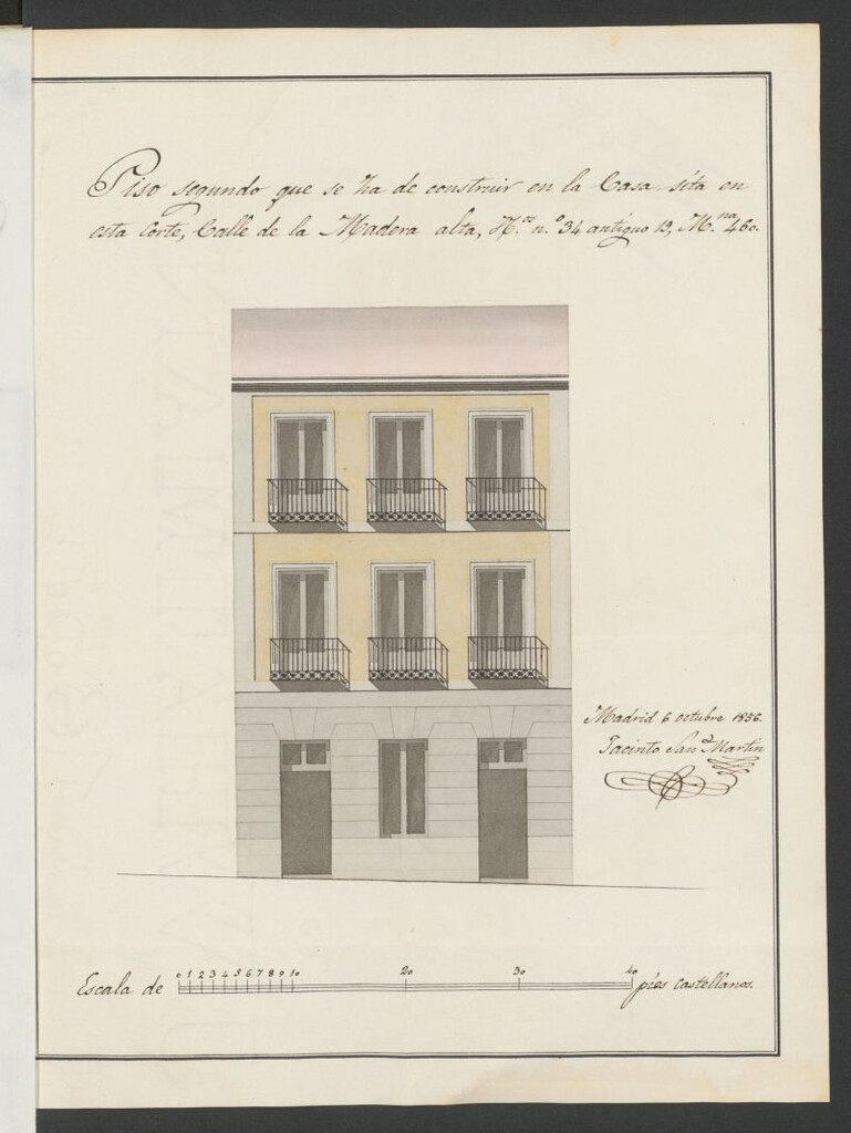 Miniatura de D. Mateo Esparraguera, en nombre de D. Romualdo Méndez, licencia para aumentar piso 2º en la casa de la Madera Alta nº 19, manzana 460. (1856)