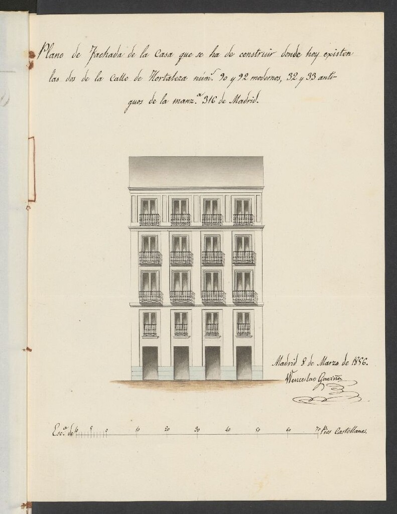 Miniatura de D. Eusebio Mª del Valle, licencia para construir de nueva planta la casa calle de Hortaleza nº 90 y 92. (1856)