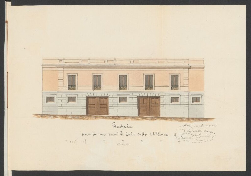 Miniatura de D. José Núñez Cortés, arquitecto encargado de la dirección de la construcción de nueva fachada de la casa nº 3 de la calle del Turco, para la cual pide se le conceda la licencia para dicha obra. (1856)
