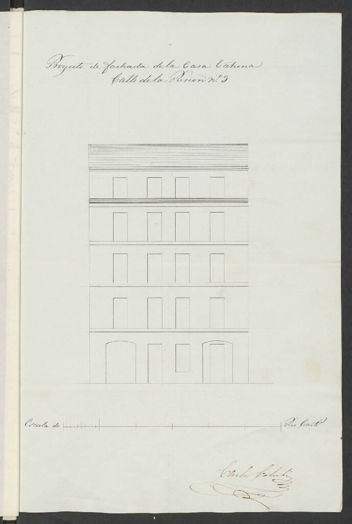 Miniatura de D. Manuel  de Mora y Cerdán, licencia para edificar la casa de la calle Embajadores, nº 28 con vuelta a la de la Pasión nº 1 y por esta última nº 3. (1856).