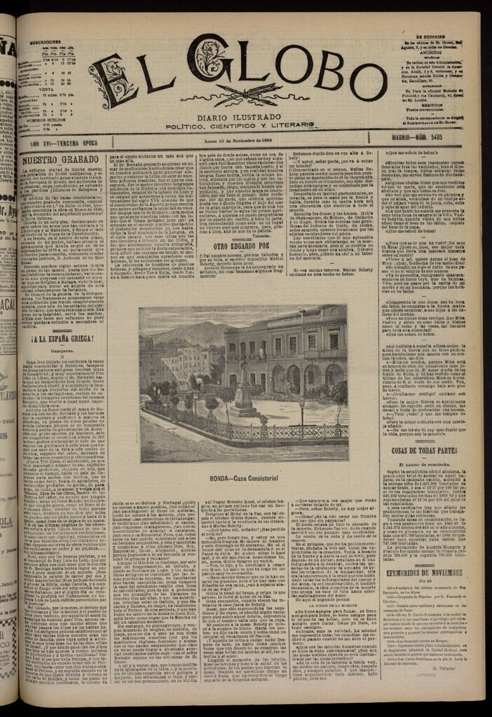 Miniatura de El Globo : diario ilustrado del 10 de noviembre de 1890, nº 5485
