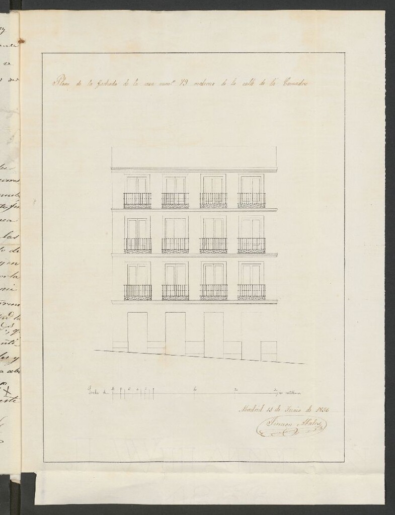 Miniatura de D. Julián del Castillo y Rivera, licencia para construir la fachada de la casa calle de la Comadre, nº 79, manzana 52. (1856)