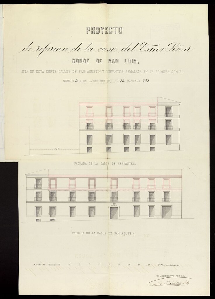 Miniatura de D. Florencio García, licencias para obras en la casa calle de S. Agustín nº 3 y de Cervantes nº 28 y 30 propia del Sr. conde de S. Luis. (1857)