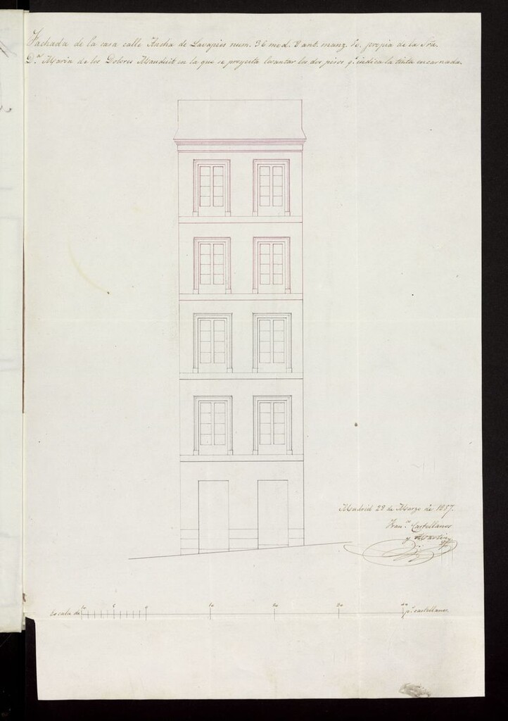 Miniatura de D. Jacinto Cubas, en representación de Dª Dolores Manduit, licencia para aumentar dos pisos en la casa calle de Lavapiés, nº 36. (1857)