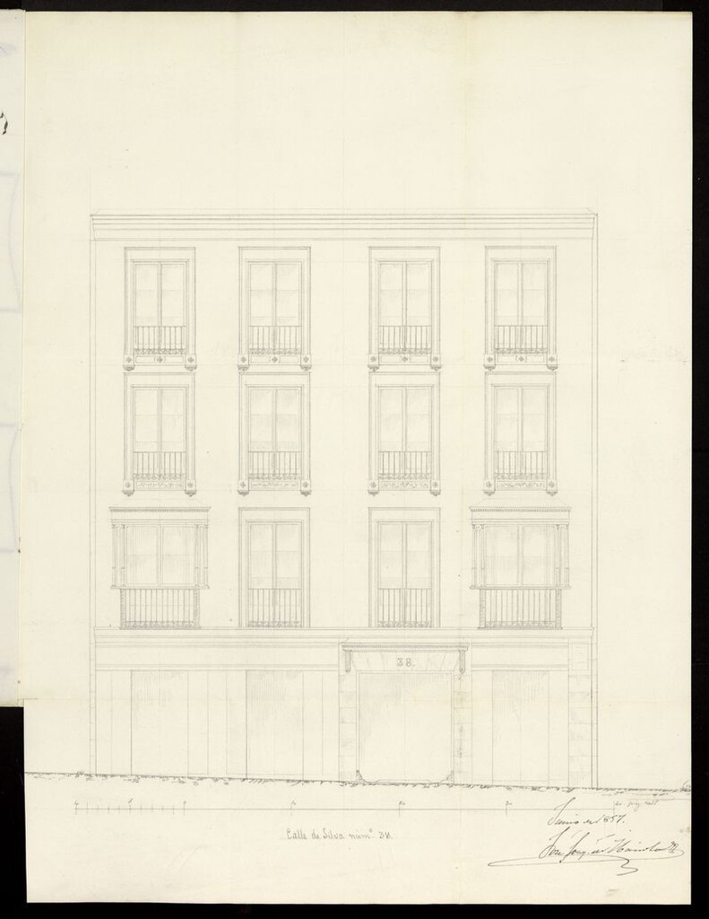 Miniatura de D. Francisco Gutiérrez de Terán, licencia para mejorar su casa calle de Silva, nº 38, aumentando un piso tercero. (1857)