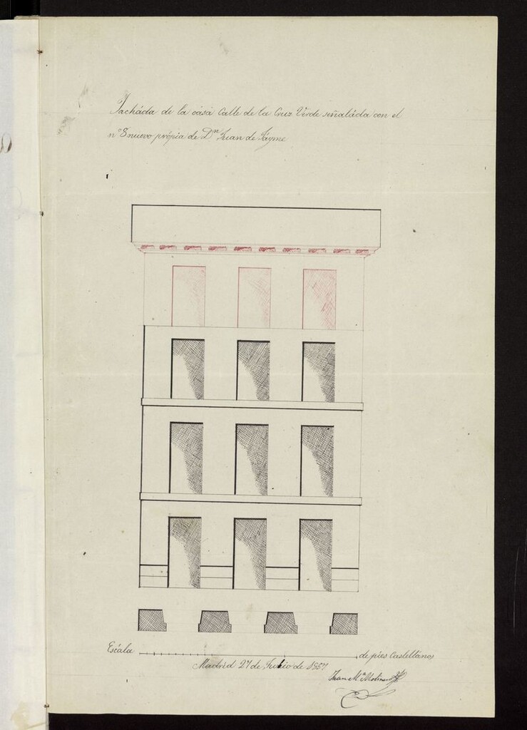 Miniatura de D. Juan de Faine, licencia para construir piso 3º en la casa calle de la Cruz Verde nº 8. (1857)