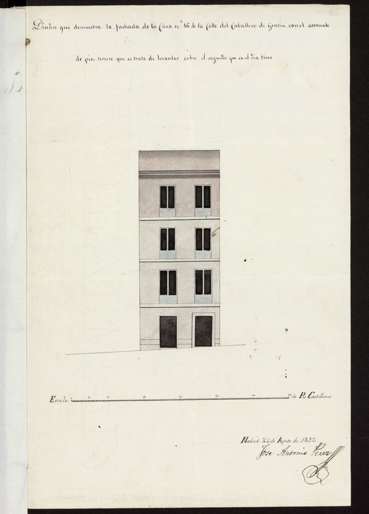 Miniatura de D. Gabriel Fernández Cadorniga, licencia para aumentar piso 3º en la casa calle del Caballero de Gracia nº 16. (1857)