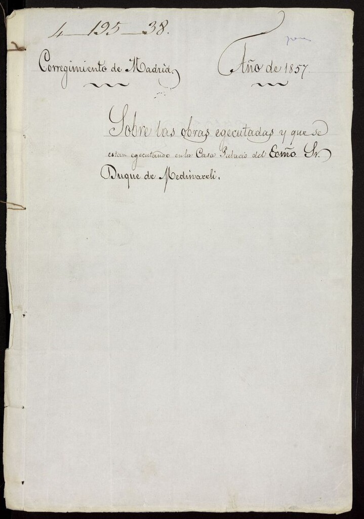 Miniatura de Sobre las obras ejecutadas y que se están ejecutando en la casa Palacio del Excmo. Sr. Duque de Medinaceli. (1857)