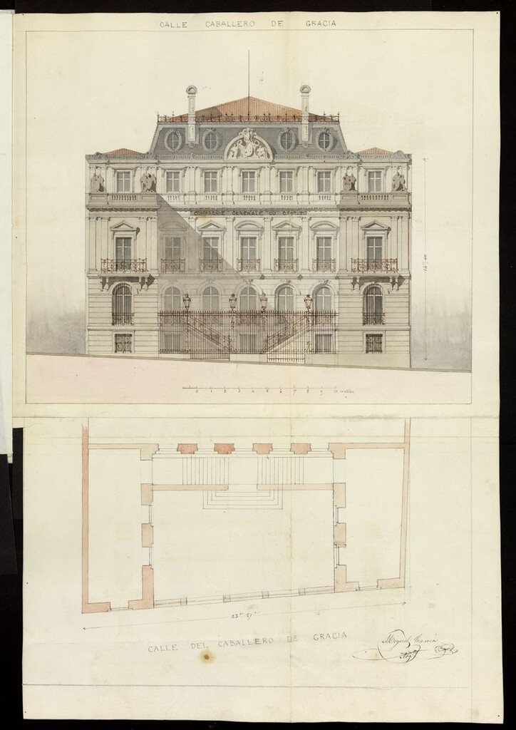 Miniatura de D. Luis Guilhou, director de la Compª. Gral. de crédito en España, licencia para construir en la calle del Caballero de Gracia nº 23, con accesorias a la de S. Miguel (1857)