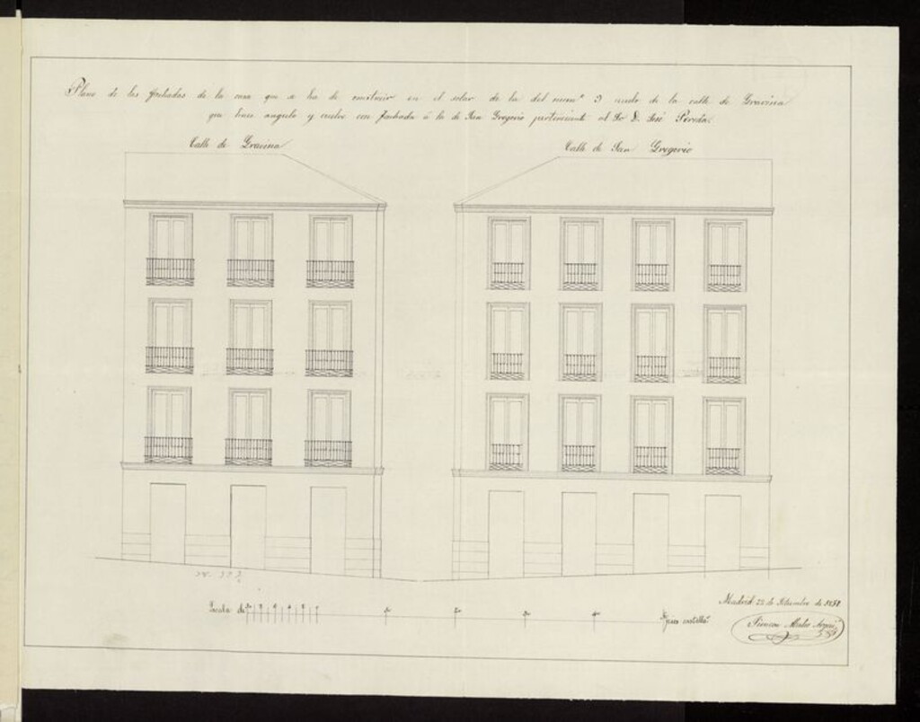 Miniatura de D. José de Pereda, licencia para construir de nueva planta la casa calle de Gravina nº 9 y de S. Gregorio, nº 5. (1879)