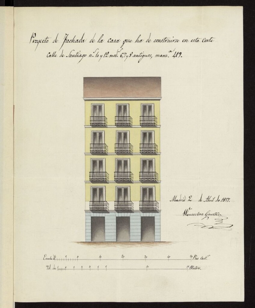 Miniatura de D. José Gallo, licencia para construir de nueva planta la casa calle de Santiago nº 10 y 12 moderno de la manzana 419. (1857)