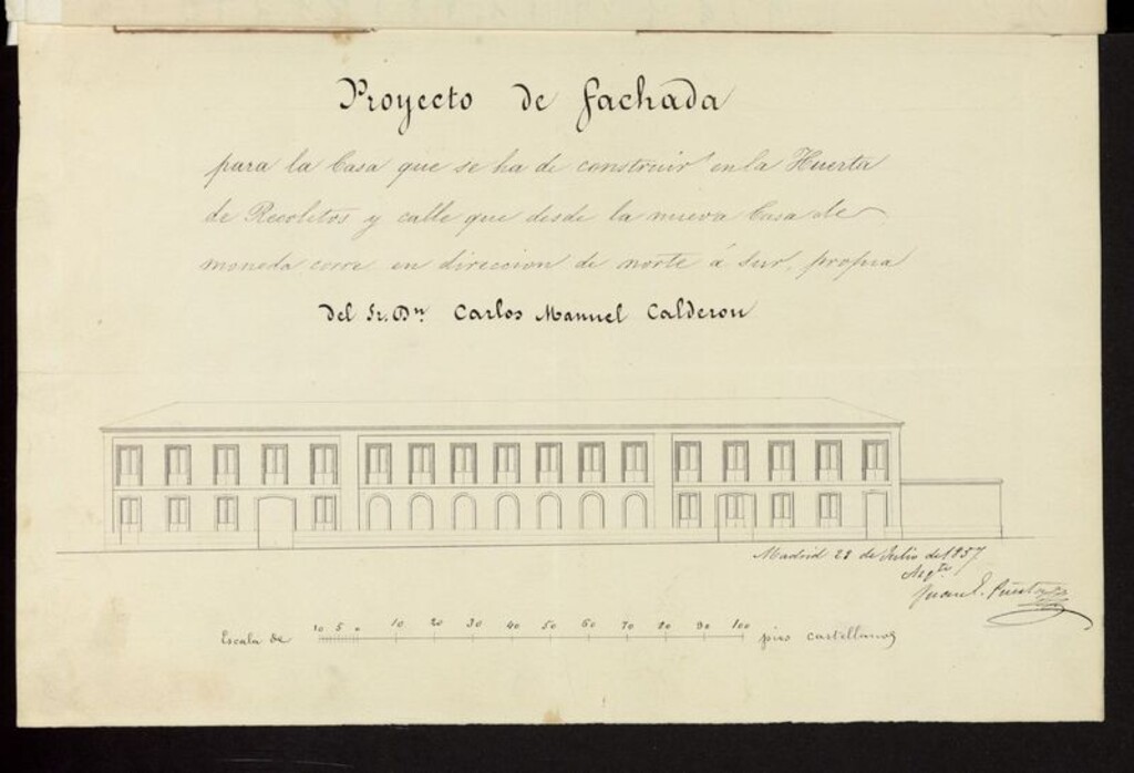 Miniatura de D. Carlos Manuel Calderón, licencia para construir una casa en el solar de su pertenencia sito en la Huerta llamada de Recoletos. (1857)