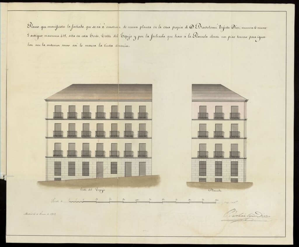 Miniatura de D. Bartolomé Tejeda Díez, licencia para demoler y reedificar la casa calle del Espejo, nº 6 moderno, manzana 418. (1857)