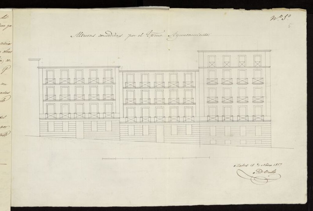 Miniatura de D. Juan Alberto Casares y D. Francisco Sierra, licencia para construir en la Plazuela de Sta. Catalina de los Donados nº 8. (1857)