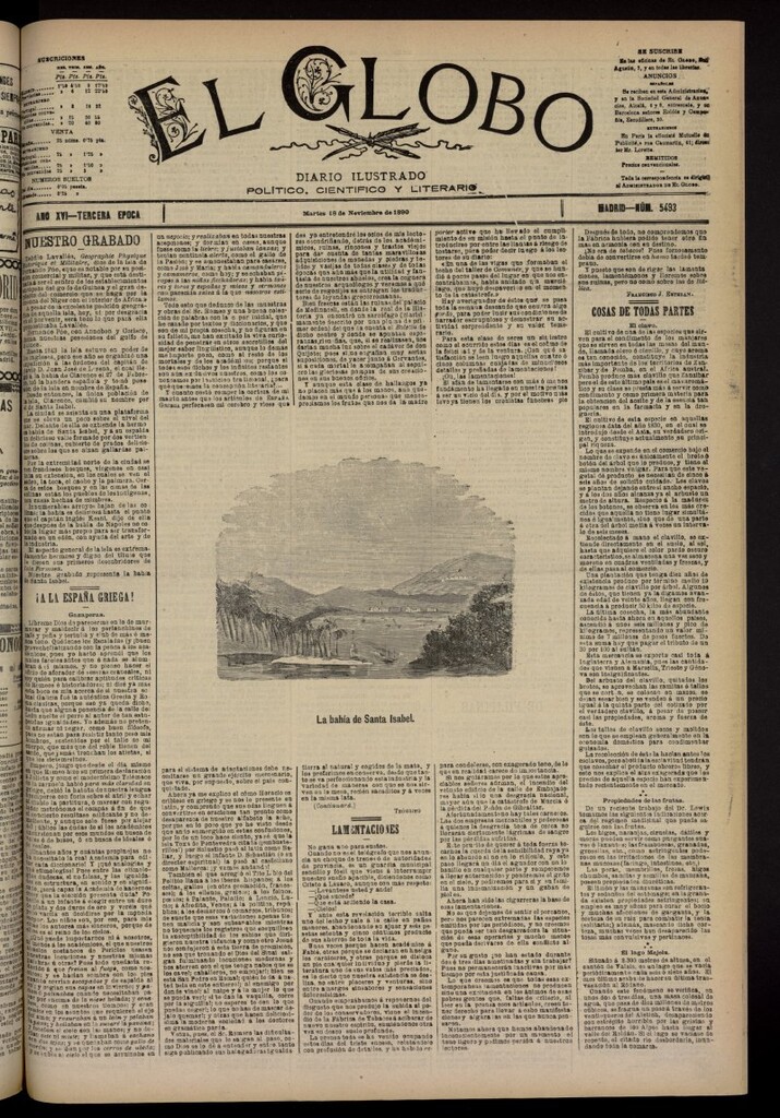 Miniatura de El Globo : diario ilustrado del 18 de noviembre de 1890, nº 5493