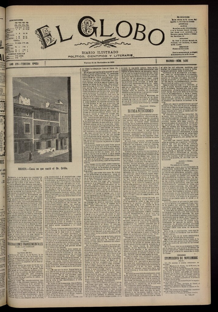 Miniatura de El Globo : diario ilustrado del 21 de noviembre de 1890, nº 5496