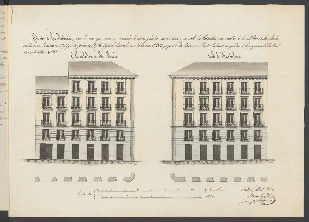 Miniatura de D. Dámaso Alcalá Galiano, licencia para construir de nueva planta la casa calle de Hortaleza nº 49 y 51 con vuelta a la del Arco de Sta. María nº 19, manzana 313. (1858-59)