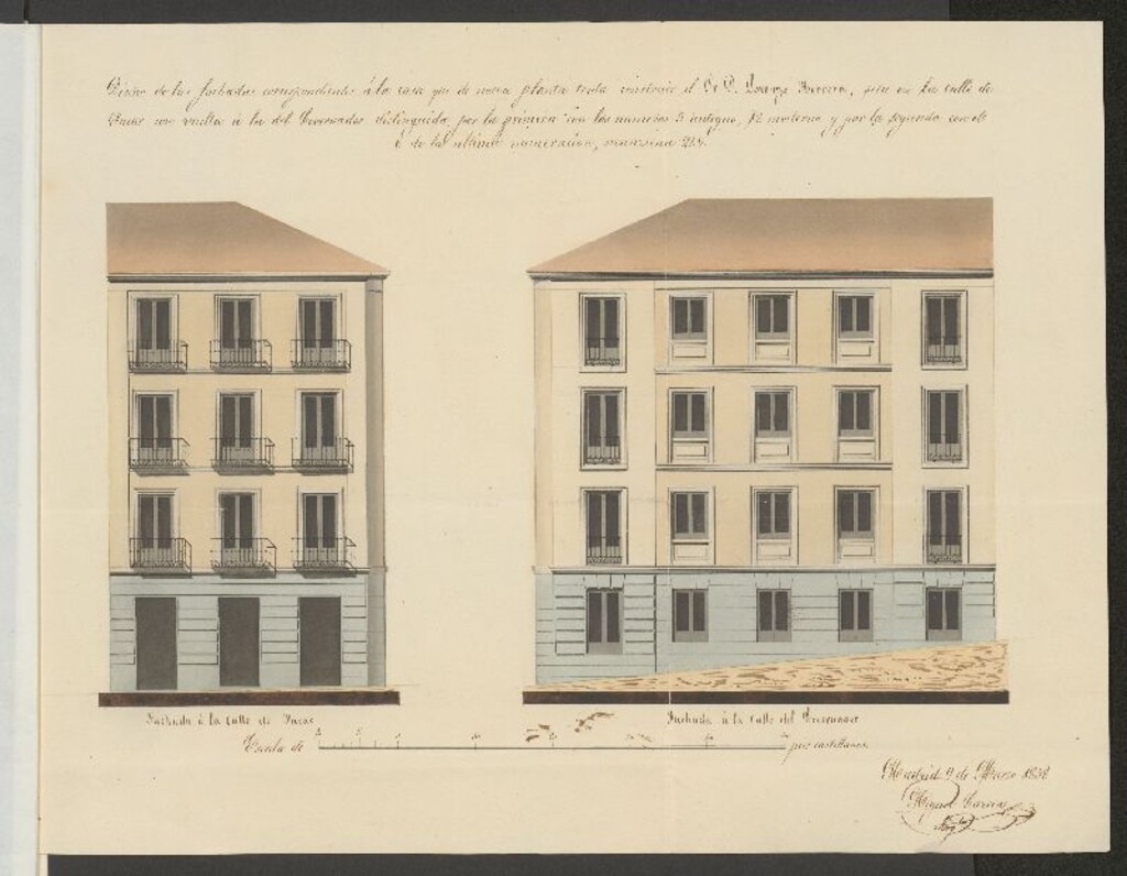Miniatura de D. Lorenzo Herrera, licencia para construir de nueva planta en la calle de Fucar nº 12, con vuelta a la del Gobernador nº 6, manzana 249.