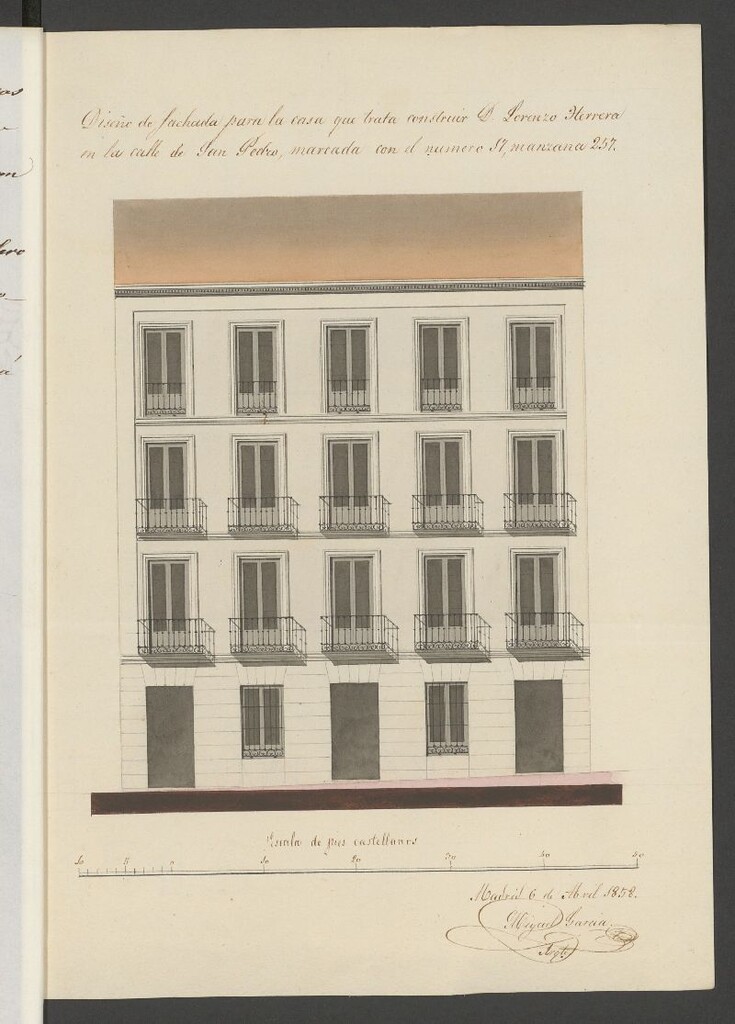 Miniatura de D. Lorenzo Herrera, licencia para construir de nueva planta la casa calle de S. Pedro, nº 17, manzana 257. (1858)