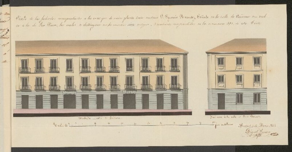 Miniatura de D. Ignacio Fernández de Cañedo, licencia para construir de nueva planta la casa calle de Quiñones, nº 5, con vuelta a la de S. Dimas nº 7, manzana 513. (1858)