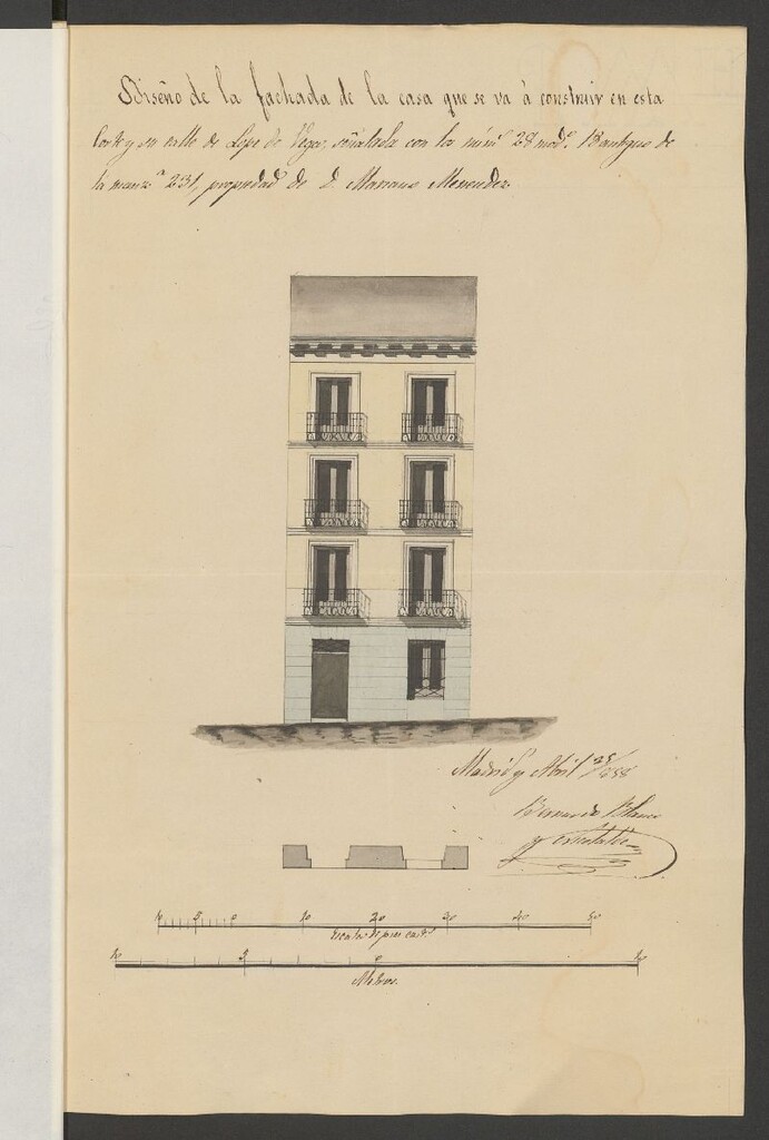 Miniatura de D. Mariano Menéndez, licencia para construir de nueva planta, la casa calle de Lope de Vega, nº 28, manzana 231. (1858)