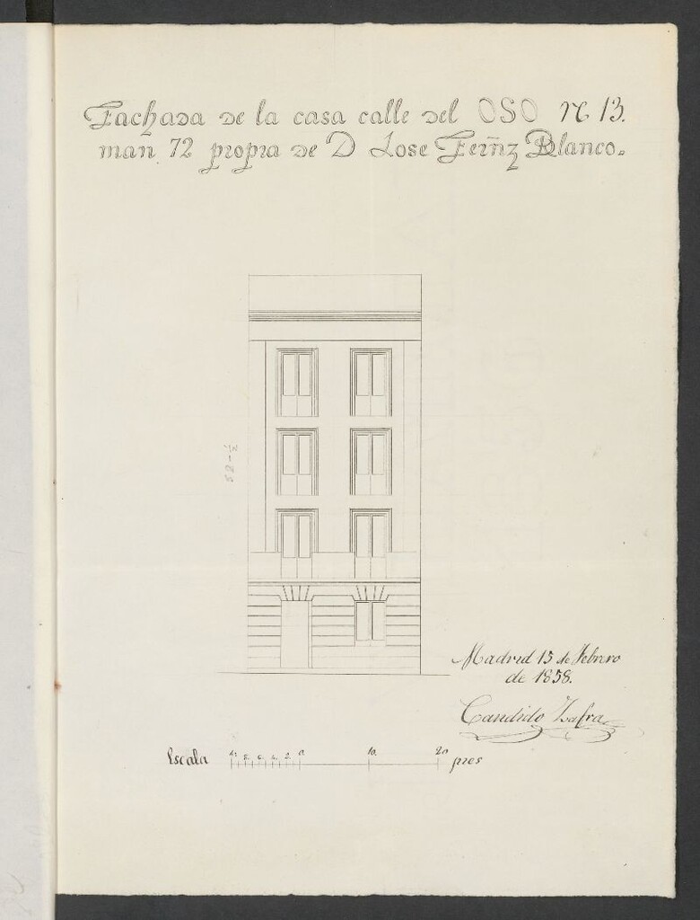 Miniatura de D. José Fernández Blanco, licencia para construir de nueva planta en la calle del Oso nº 13, manzana 72. (1858)