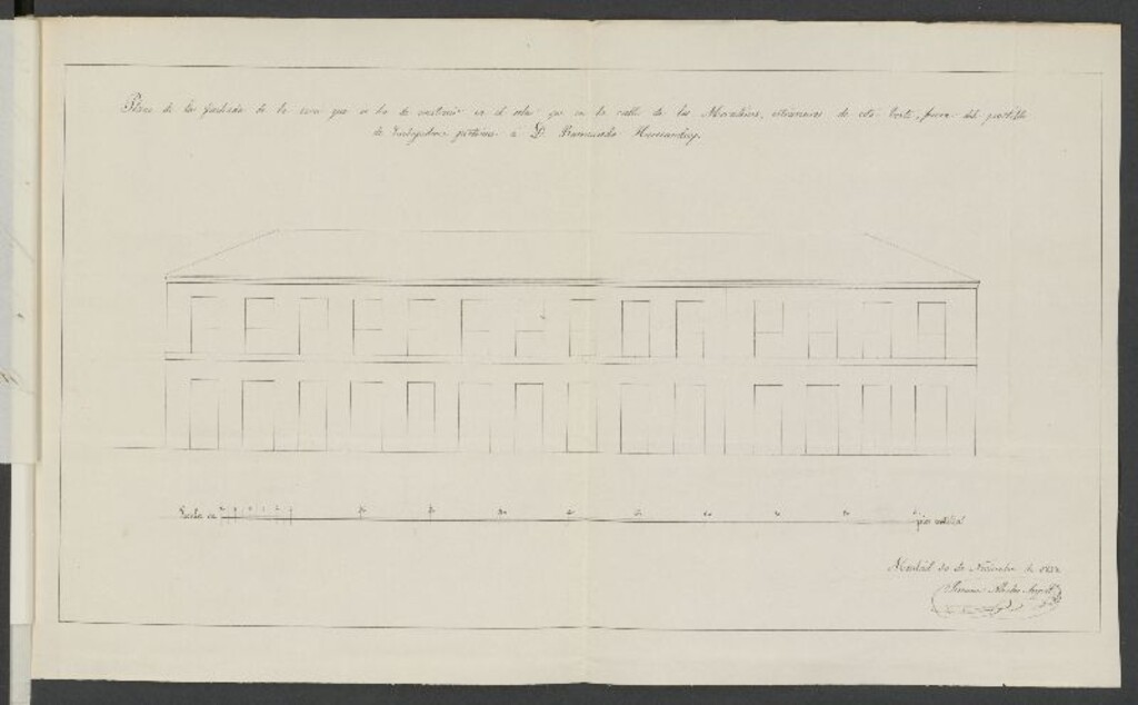 Miniatura de D. Raimundo Hernández, licencia para construir de nueva planta en las afueras del Portillo de Embajadores, calle de los Moratines. (1858-59)