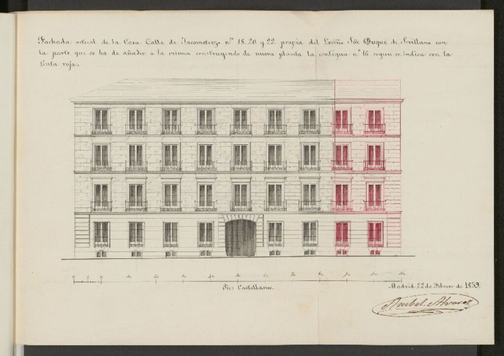Miniatura de El Sr. Duque de Sevillano, licencia para construir la casa calle de Jacometrezo, nº 16, manzana 355.(1858-59)