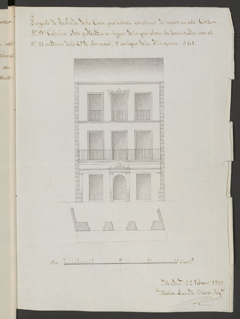 Miniatura de D. Ceferino Soto y Heredia, licencia para construir de nueva planta la casa calle de Amaniel nº 21, manzana 541. (1858-59)