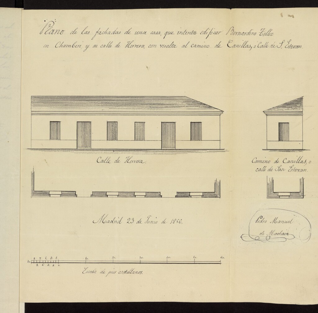 Miniatura de D. Bernardino Tello, licencia para construir una casa en el barrio de Chamberí, calle de Herrera, con vuelta a la del Zarzal. (1856)