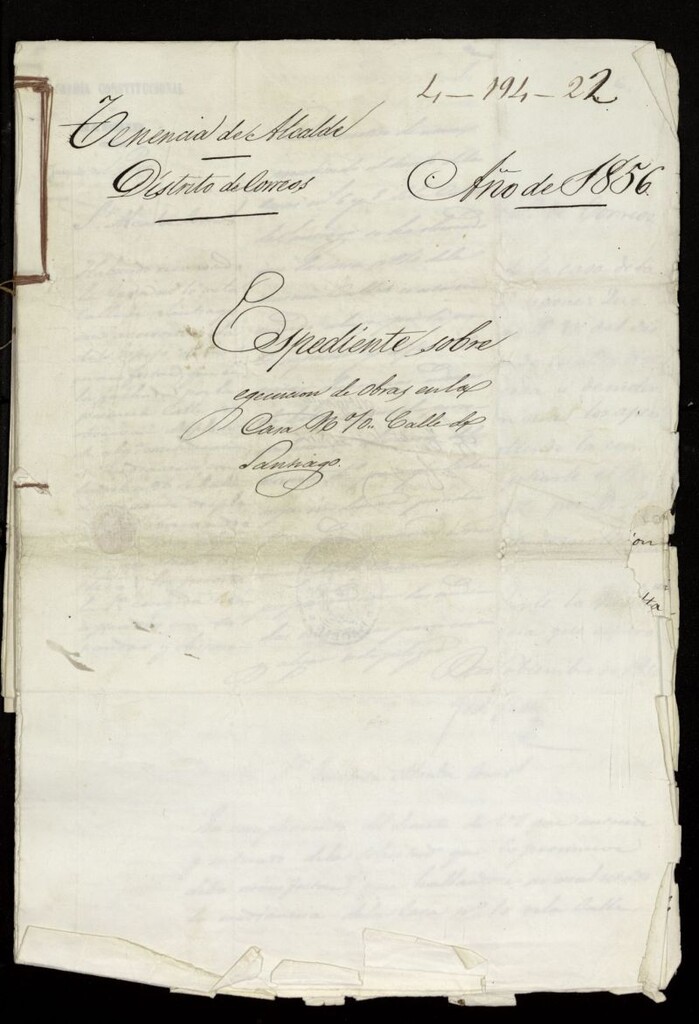 Miniatura de Expediente sobre ejecución de obras en la casa nº 10 calle de Santiago. (1856)