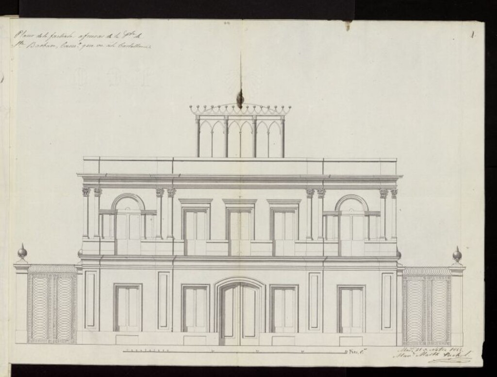 Miniatura de D. Eusebio de Castro, licencia para construir en las afueras de la Puerta de Sta. Bárbara, camino de la Castellana. (1856-58)
