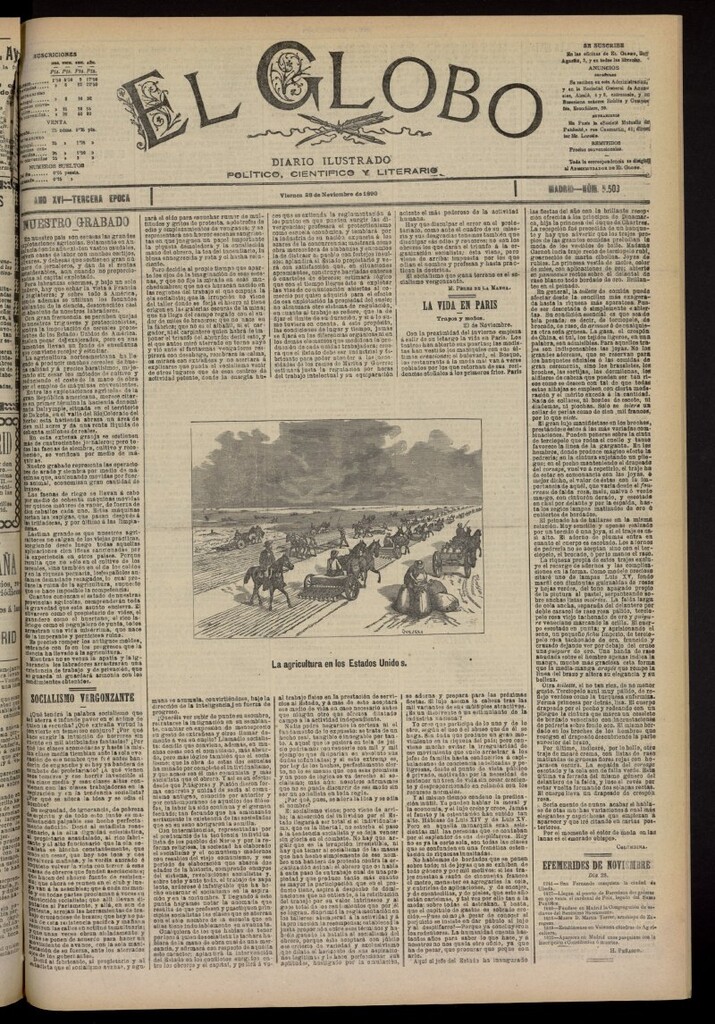 Miniatura de El Globo : diario ilustrado del 28 de noviembre de 1890, nº 5503