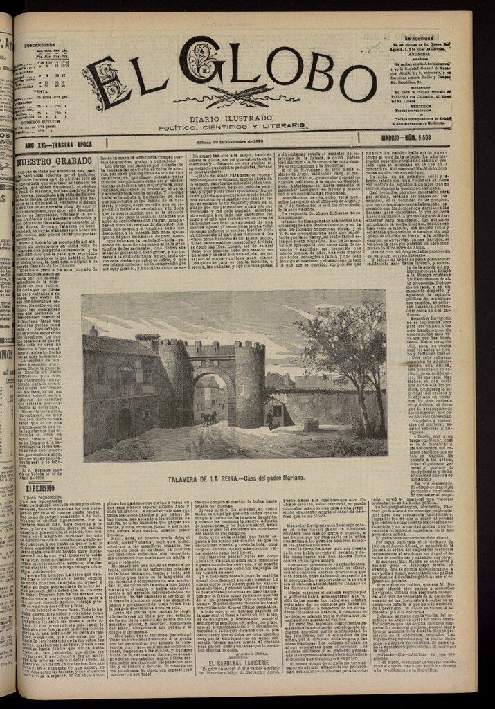 Miniatura de El Globo : diario ilustrado del 29 de noviembre de 1890, nº 5504